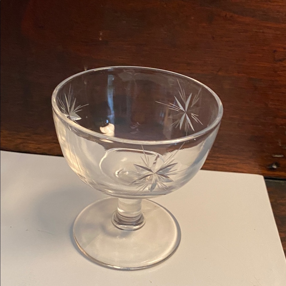Vintage Sherbet Etched Glass Starburst Bethlehem Star Low champagne glass